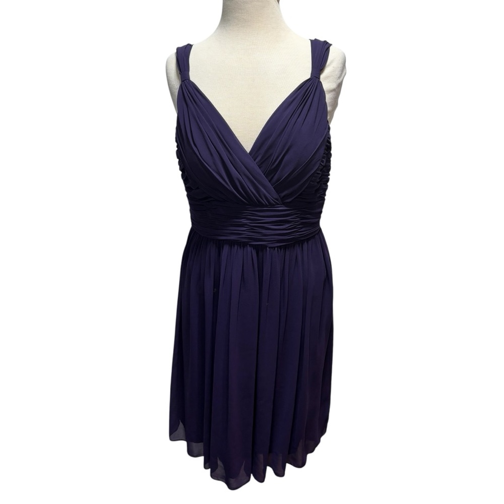 Morgan McFee Purple Ruched Chiffon Cocktail Dress Size 14  V-Neck Formal‎ #241